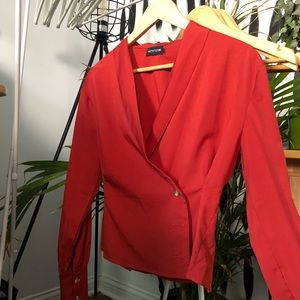 Petite Red Button Front Blouse